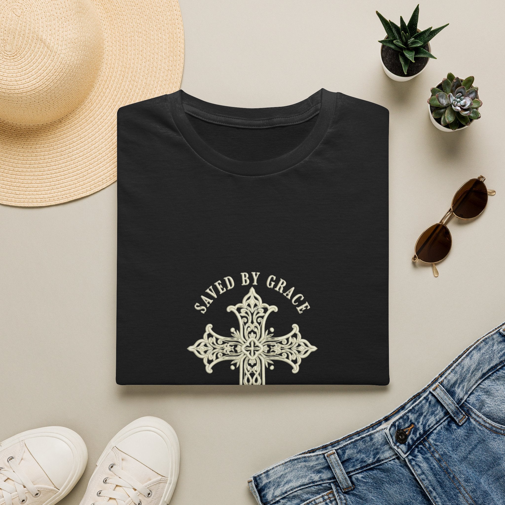 Saved By Grace Cross T‑Shirt — Christian Faith Graphic Tee
