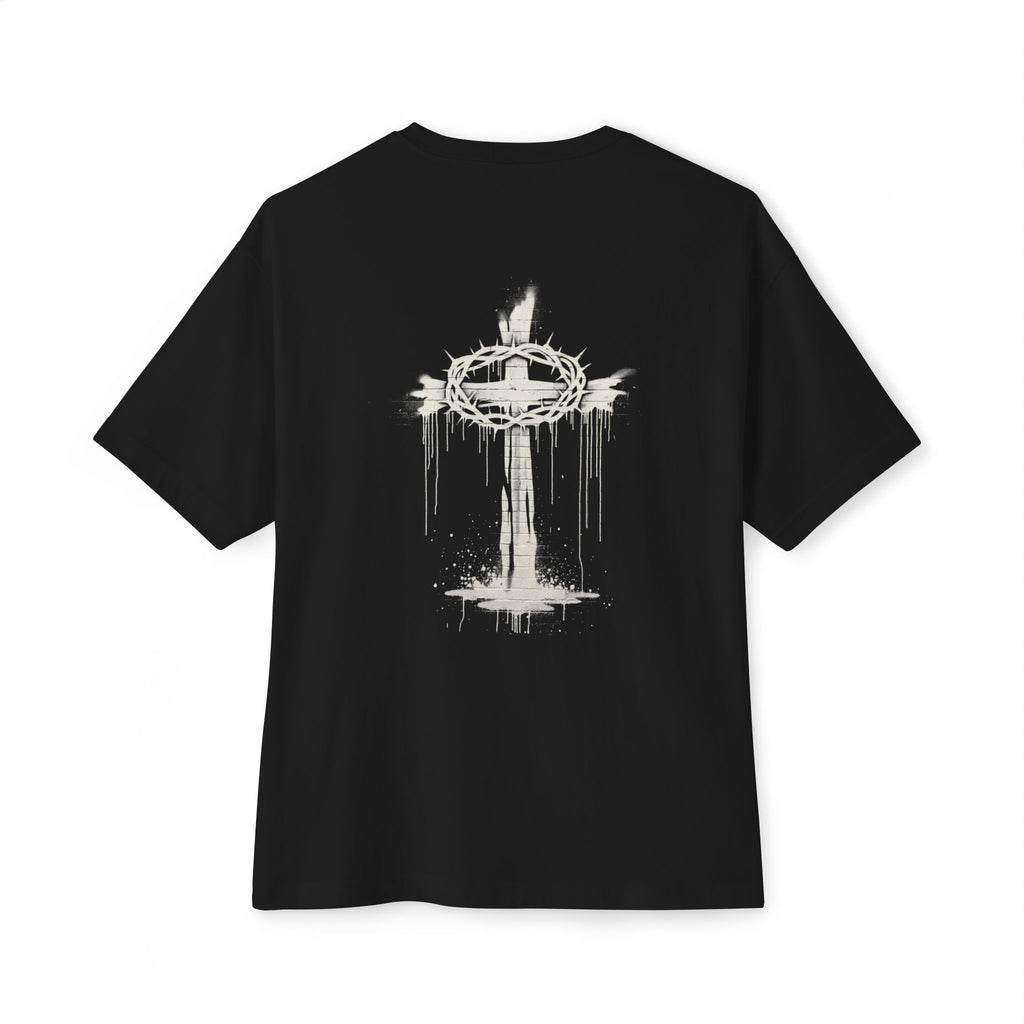 Oversized Tee — Dripping Cross with Crown of Thorns Graphic
