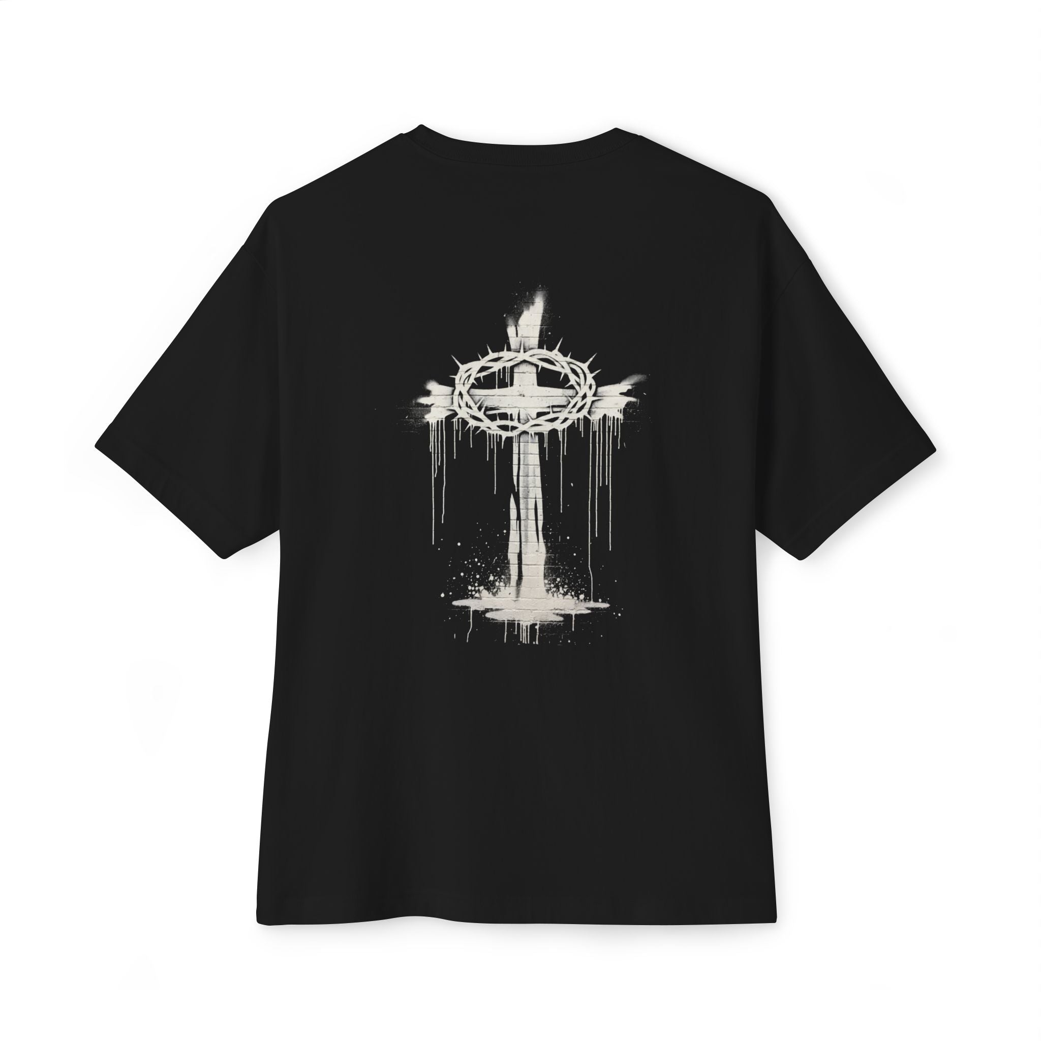 Oversized Tee — Dripping Cross with Crown of Thorns Graphic