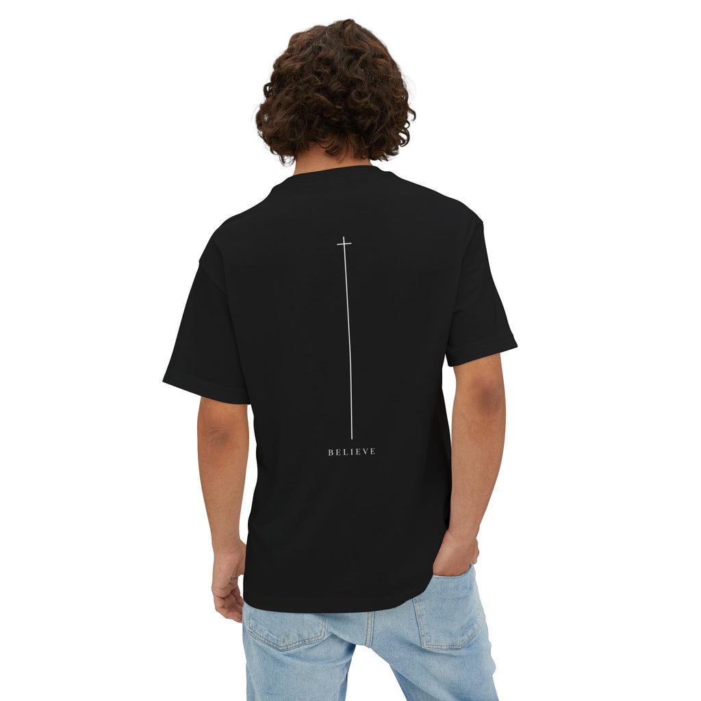 Boxy Tee Minimal Chain Cross Graphic | 'Believe' Graphic
