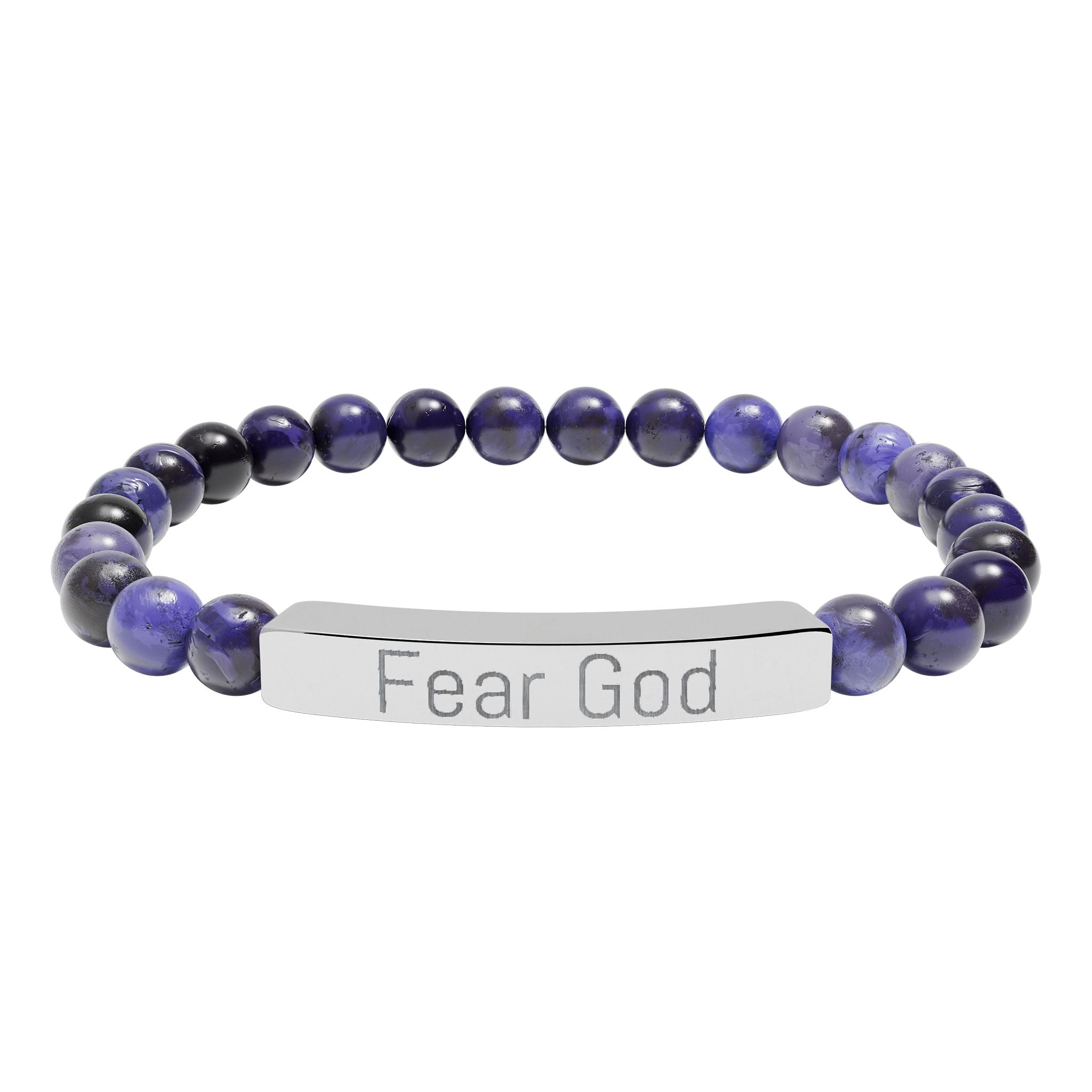Engraved 'Fear God' Natural Stone Stretch Bracelet