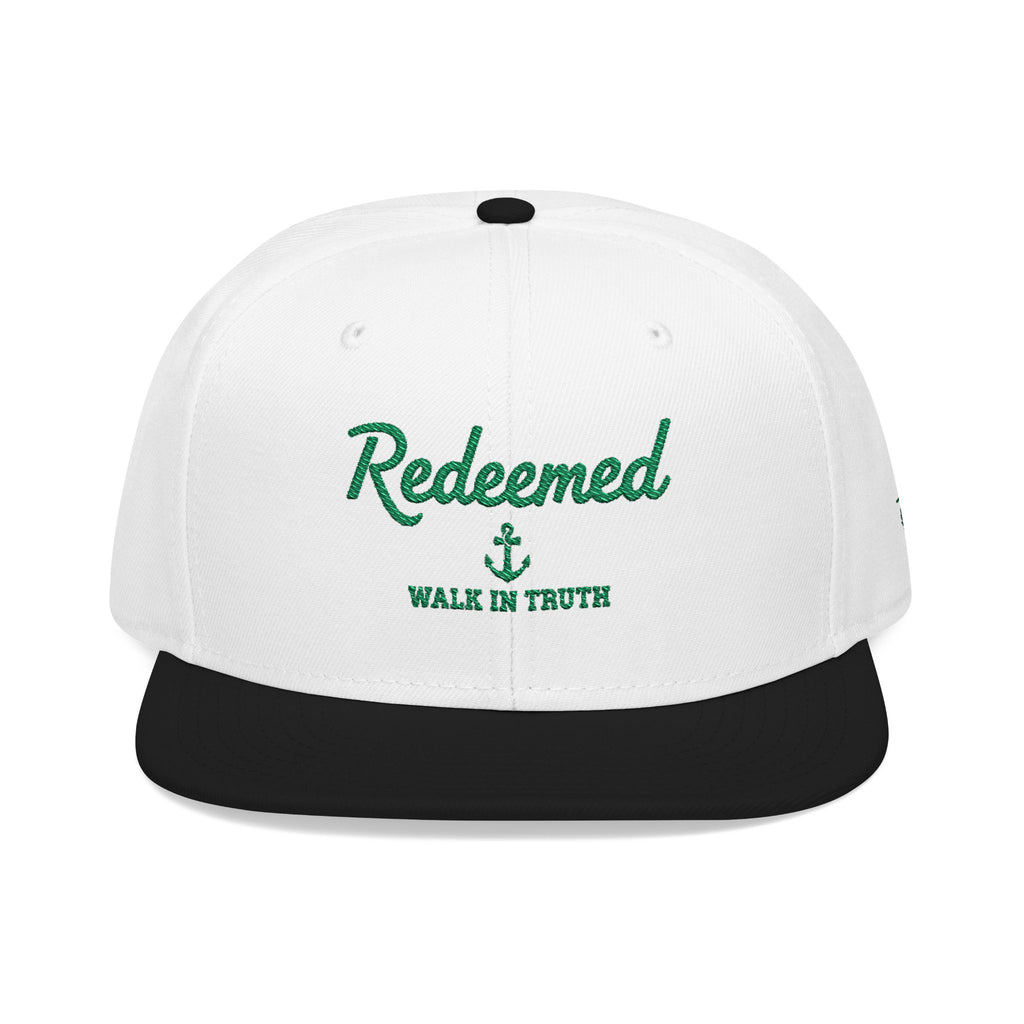 Embroidered 'Redeemed Walk in Truth' Snapback Hat With Side Design – White & Black Adjustable Cap