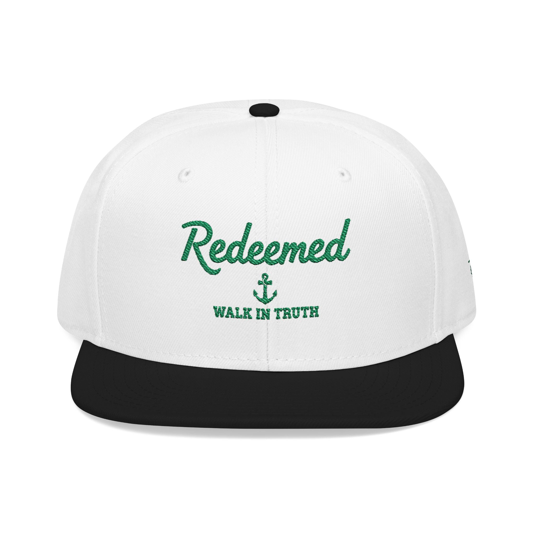 Embroidered 'Redeemed Walk in Truth' Snapback Hat With Side Design – White & Black Adjustable Cap