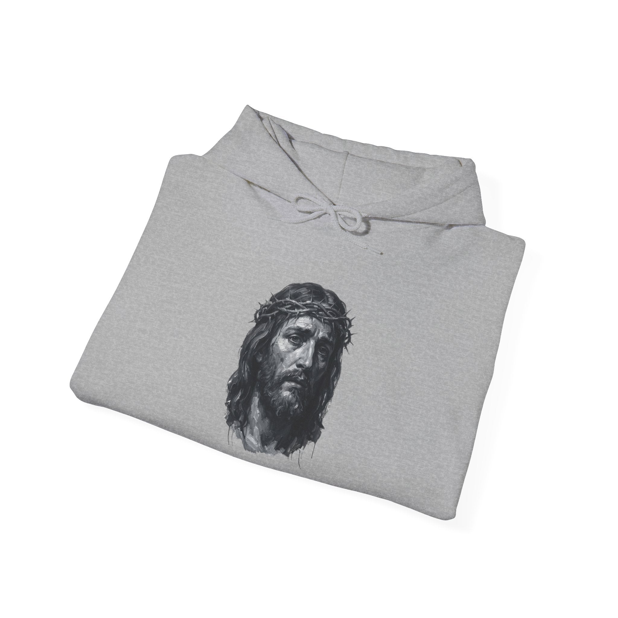 Jesus Portrait Hoodie - Crown of Thorns Religious Graphic Sweatshirt