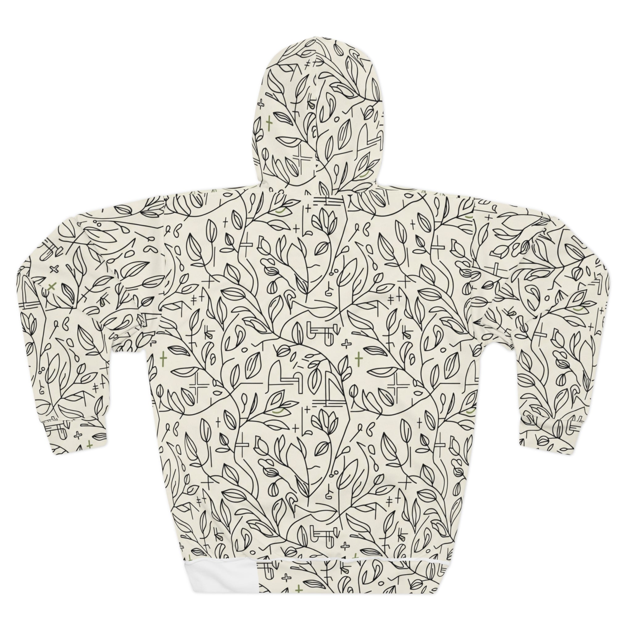 Botanical Line Art Hoodie — All-Over Print Nature Pullover