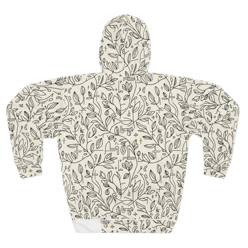 Botanical Line Art Hoodie — All-Over Print Nature Pullover