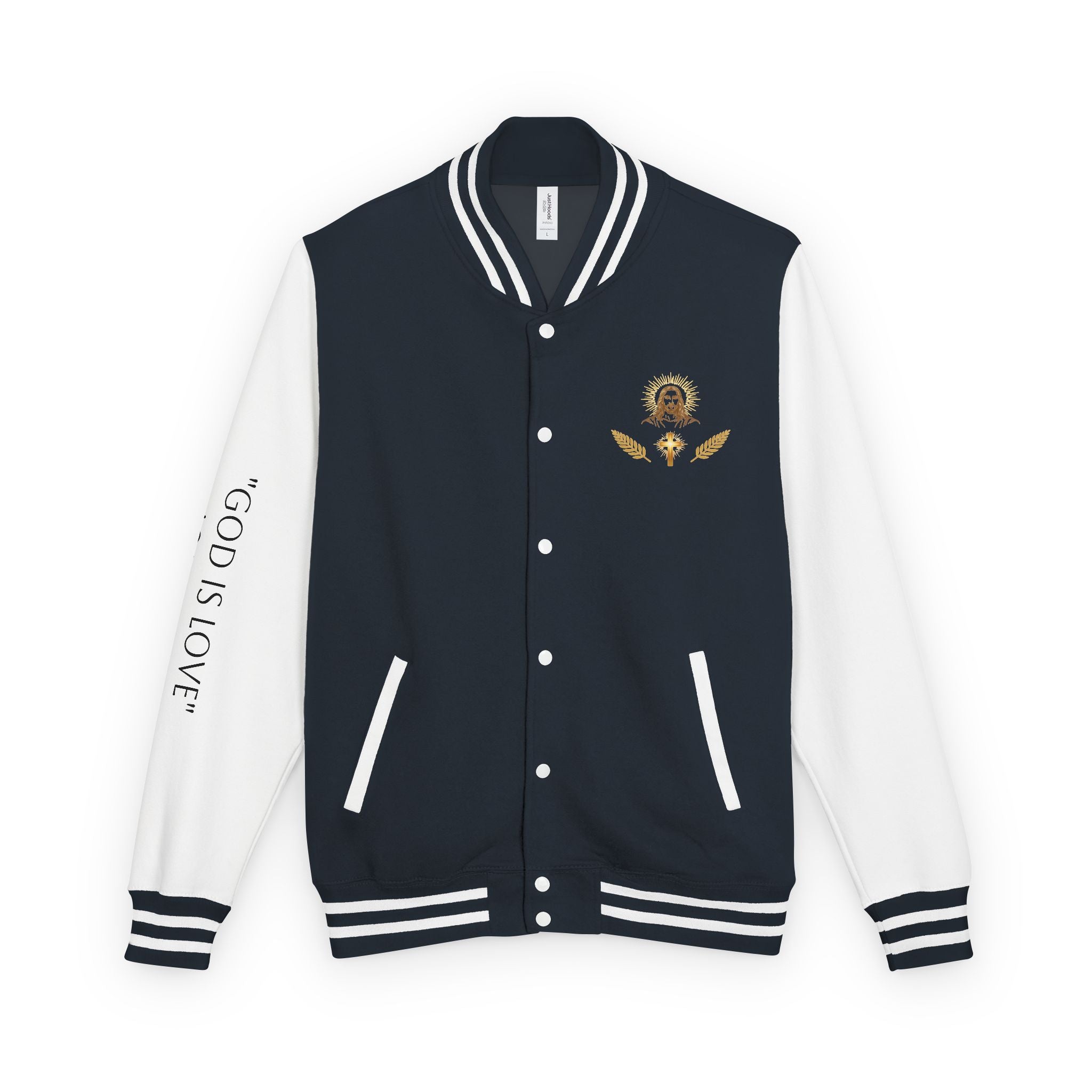 Black & White Letterman Jacket with Gold Sunflower Crest