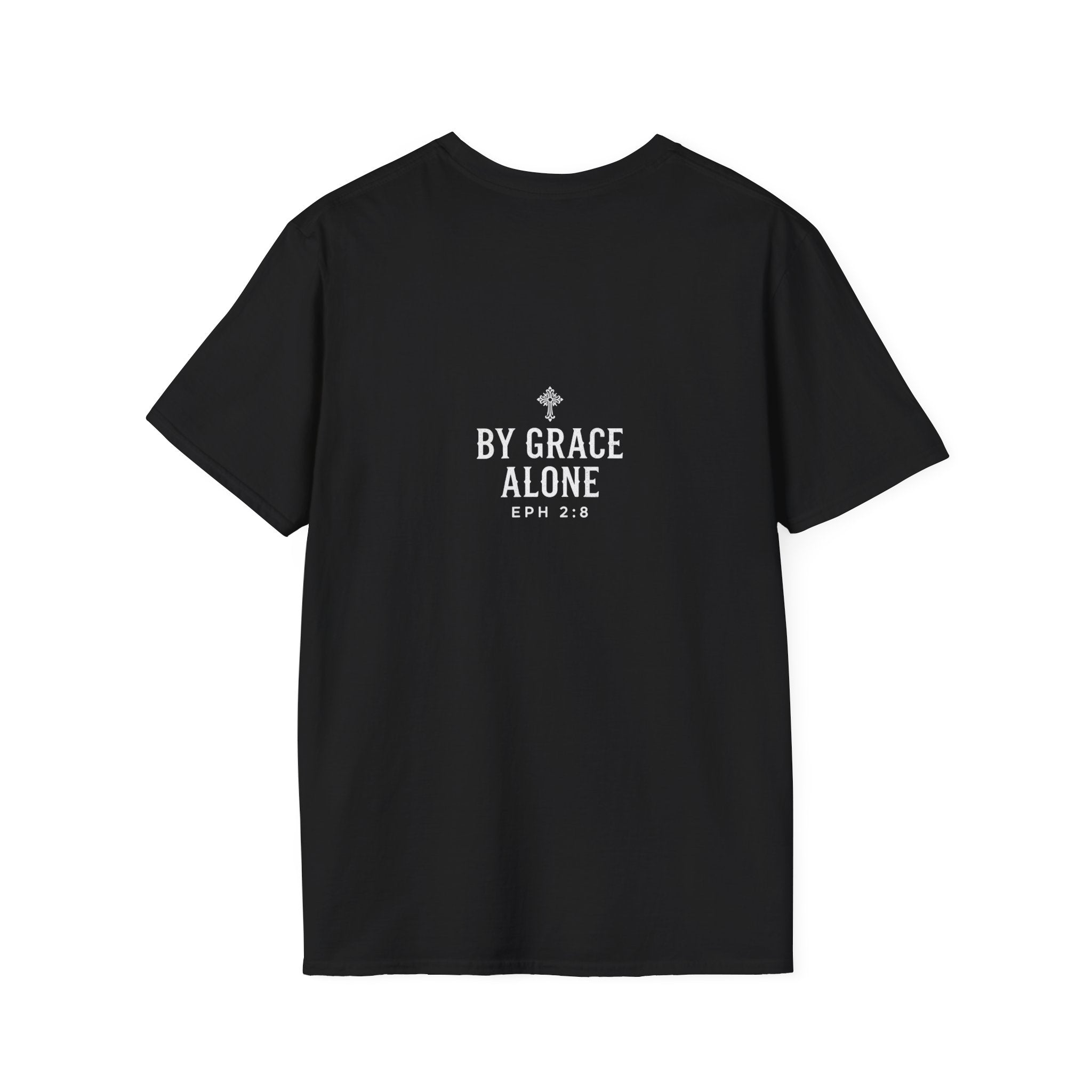'Saved' Gothic Christian T-Shirt — Faith Shirt with Cross Gothic Text