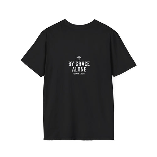 'Saved' Gothic Christian T-Shirt — Faith Shirt with Cross Gothic Text