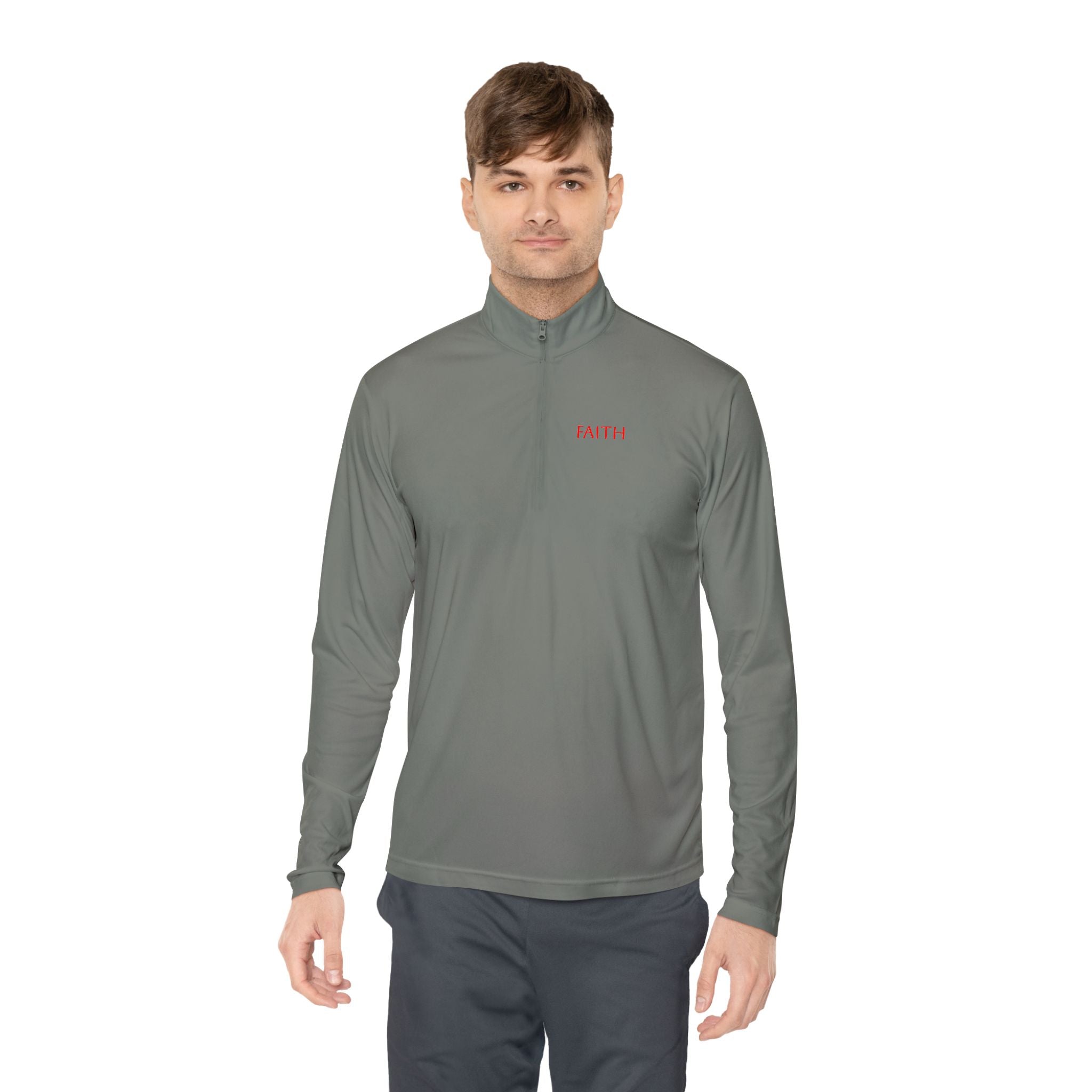 Quarter-Zip Pullover — Minimal "FAITH" Embroidered Casual Pullover