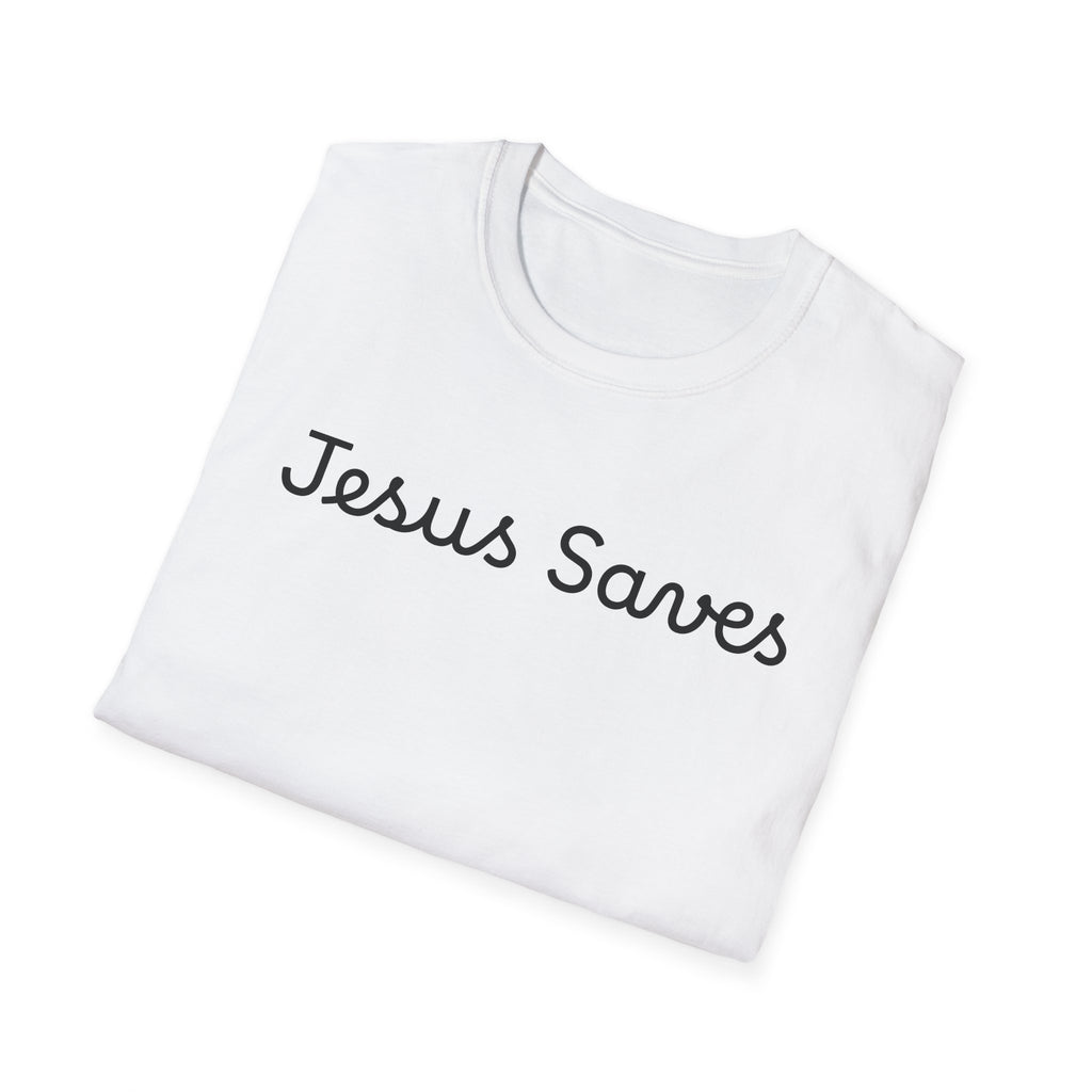 Jesus Saves T-Shirt — Minimal Script Christian Faith Tee