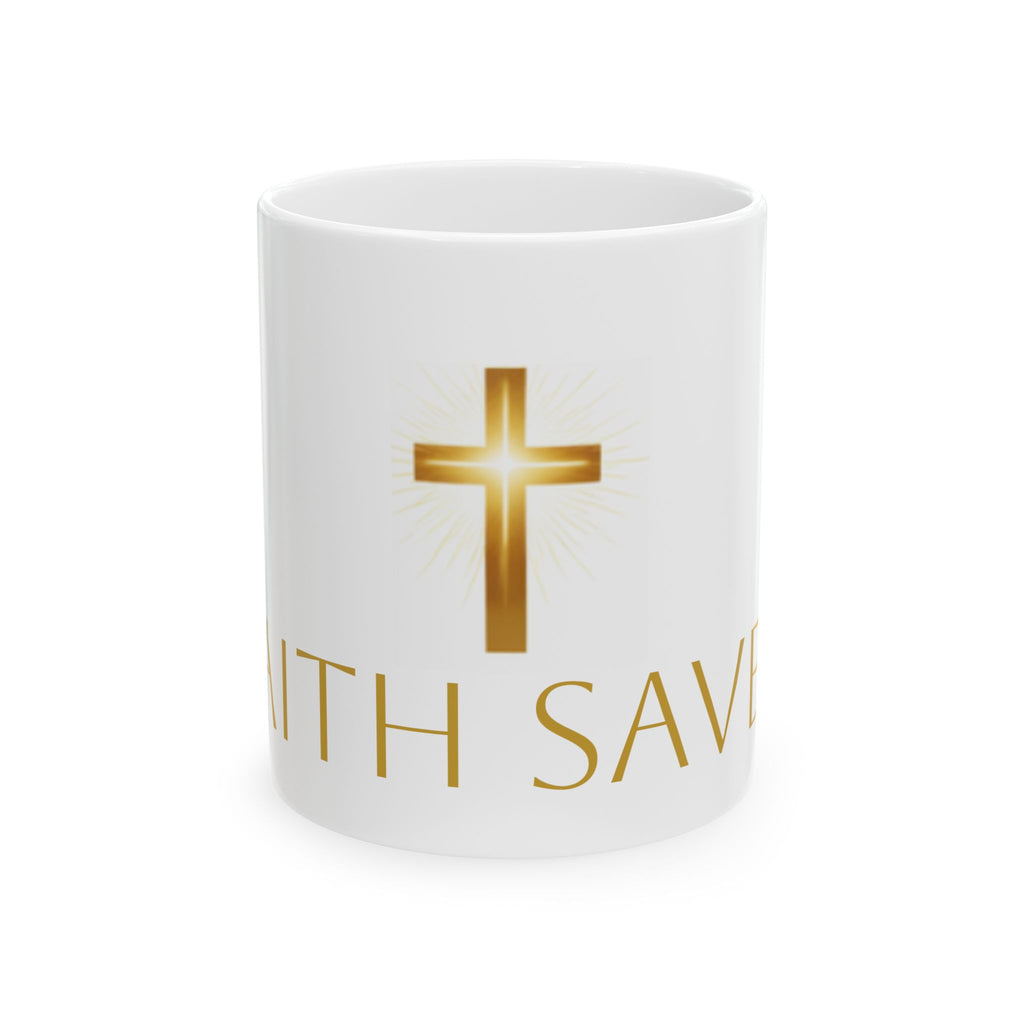 Gold Cross Ceramic Mug — Christian Faith Coffee Cup (11oz & 15oz)