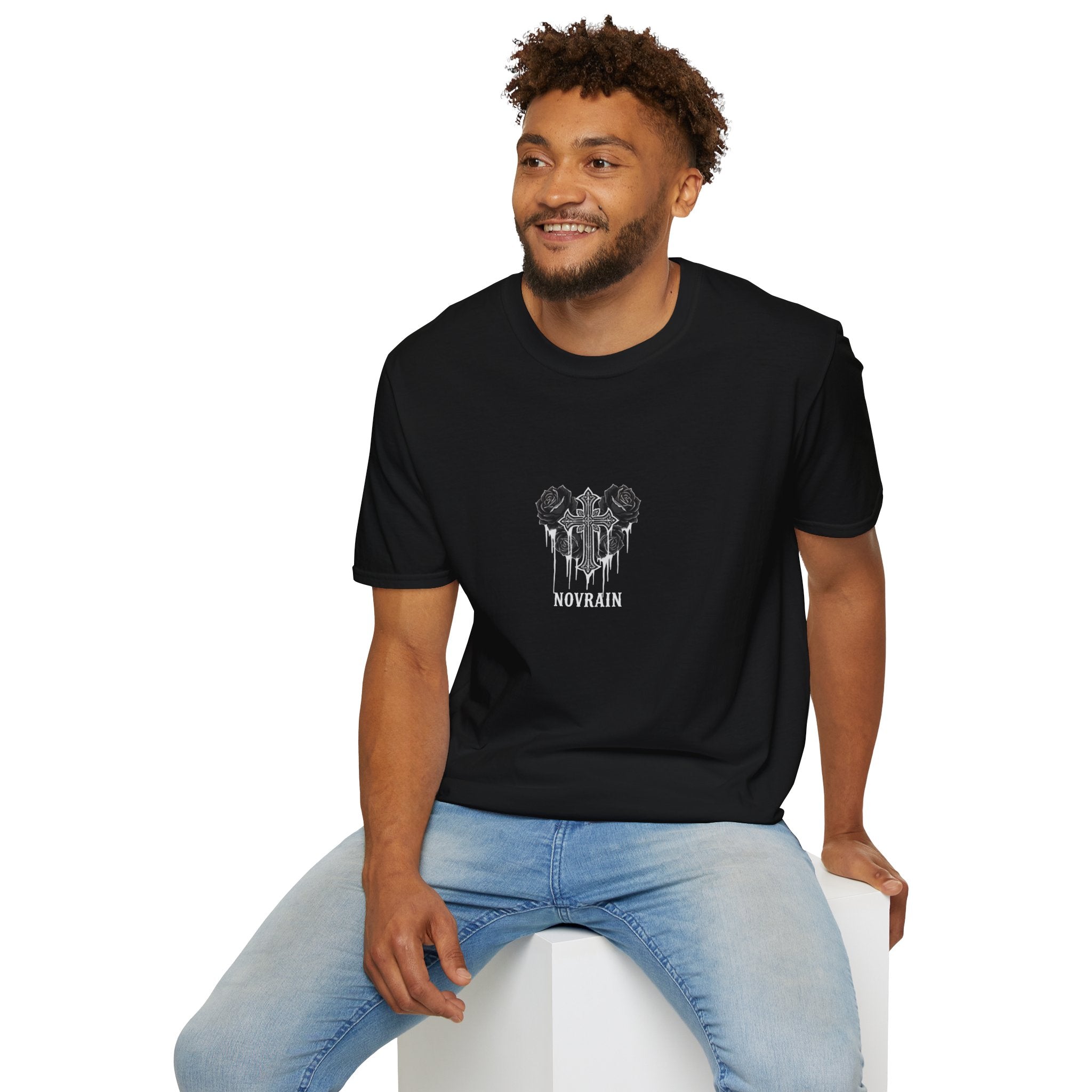 Novrain Gothic Rose Heart T-Shirt — Dripping Cross Band Tee