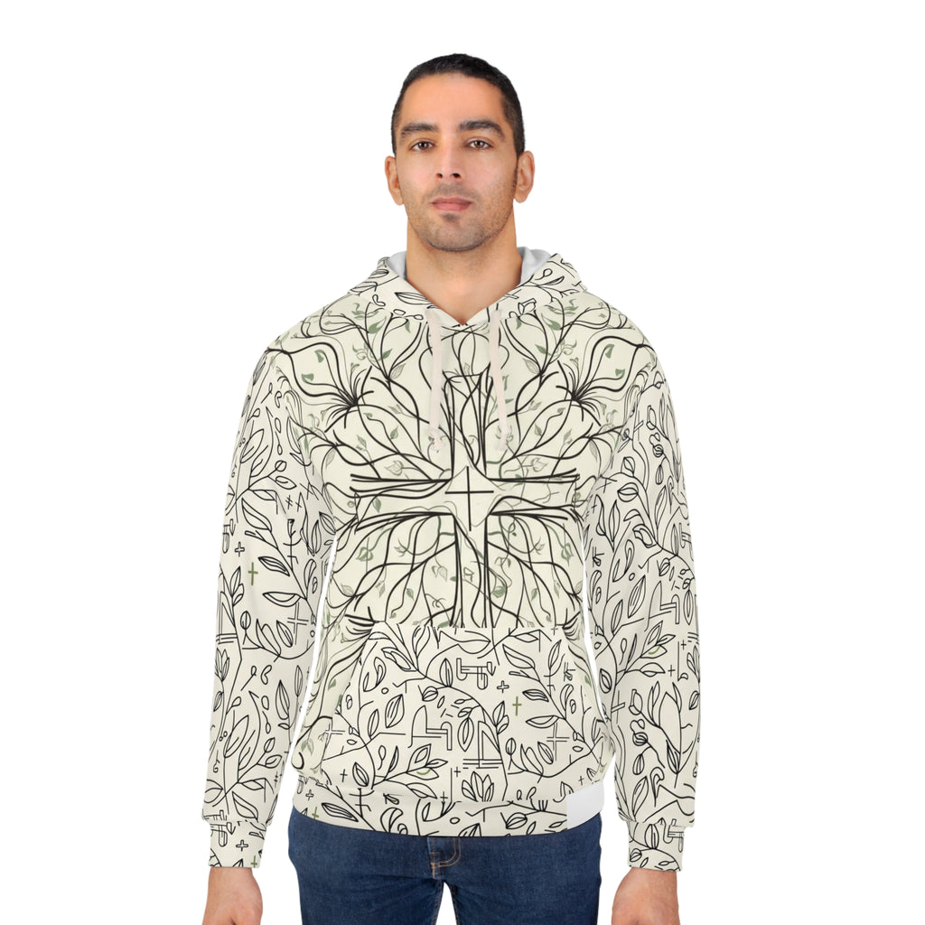 Botanical Line Art Hoodie — All-Over Print Nature Pullover