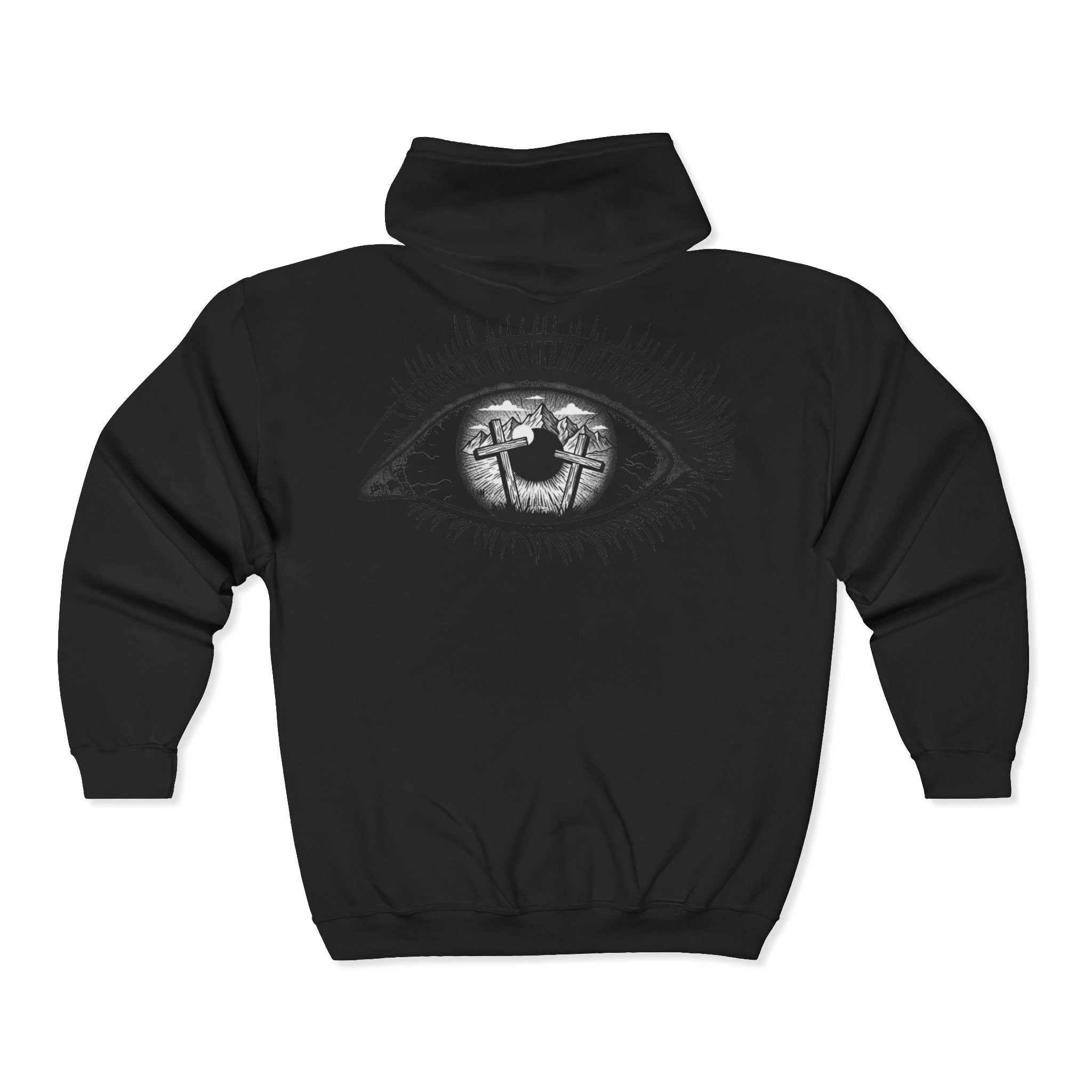 Dripping Logo Zip Hoodie with Back Eye Graphic