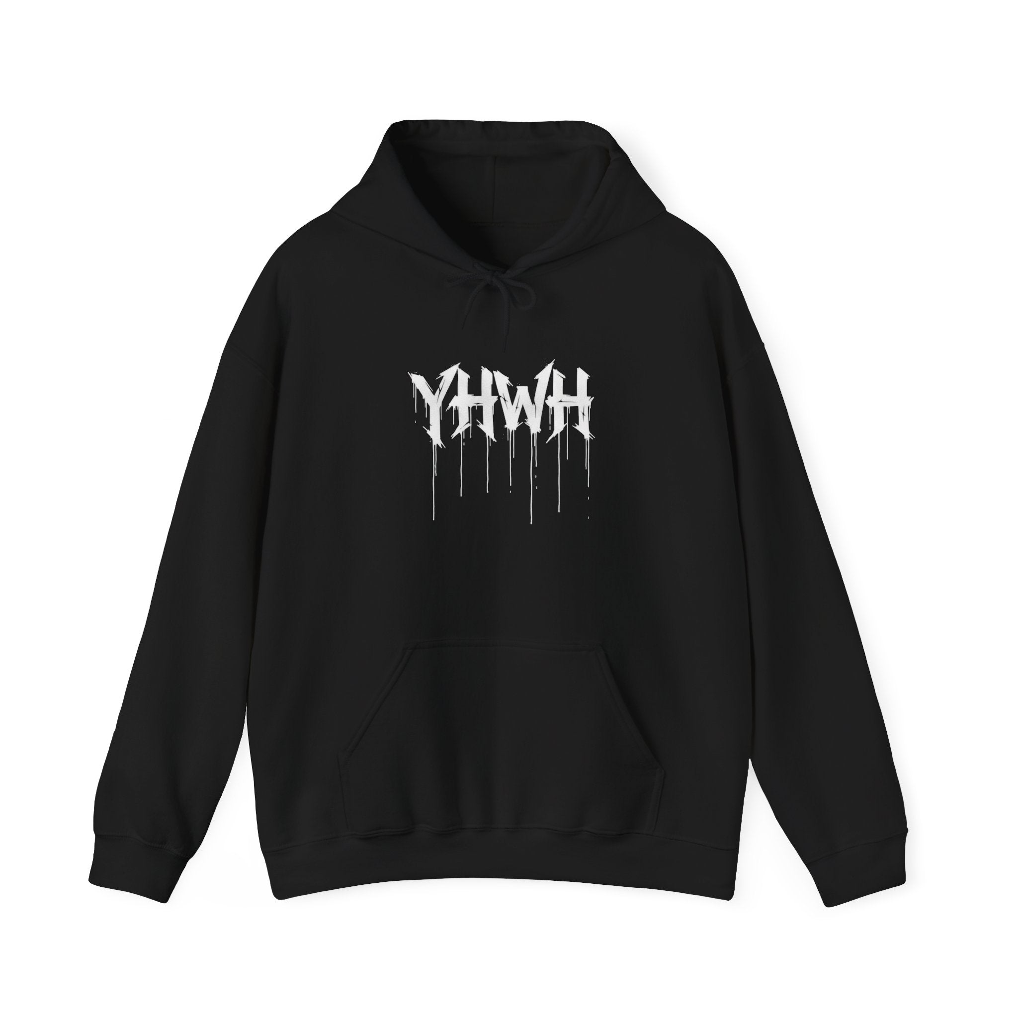 YHWH Drip Graphic Hoodie — Distressed Religious Cross Pullover