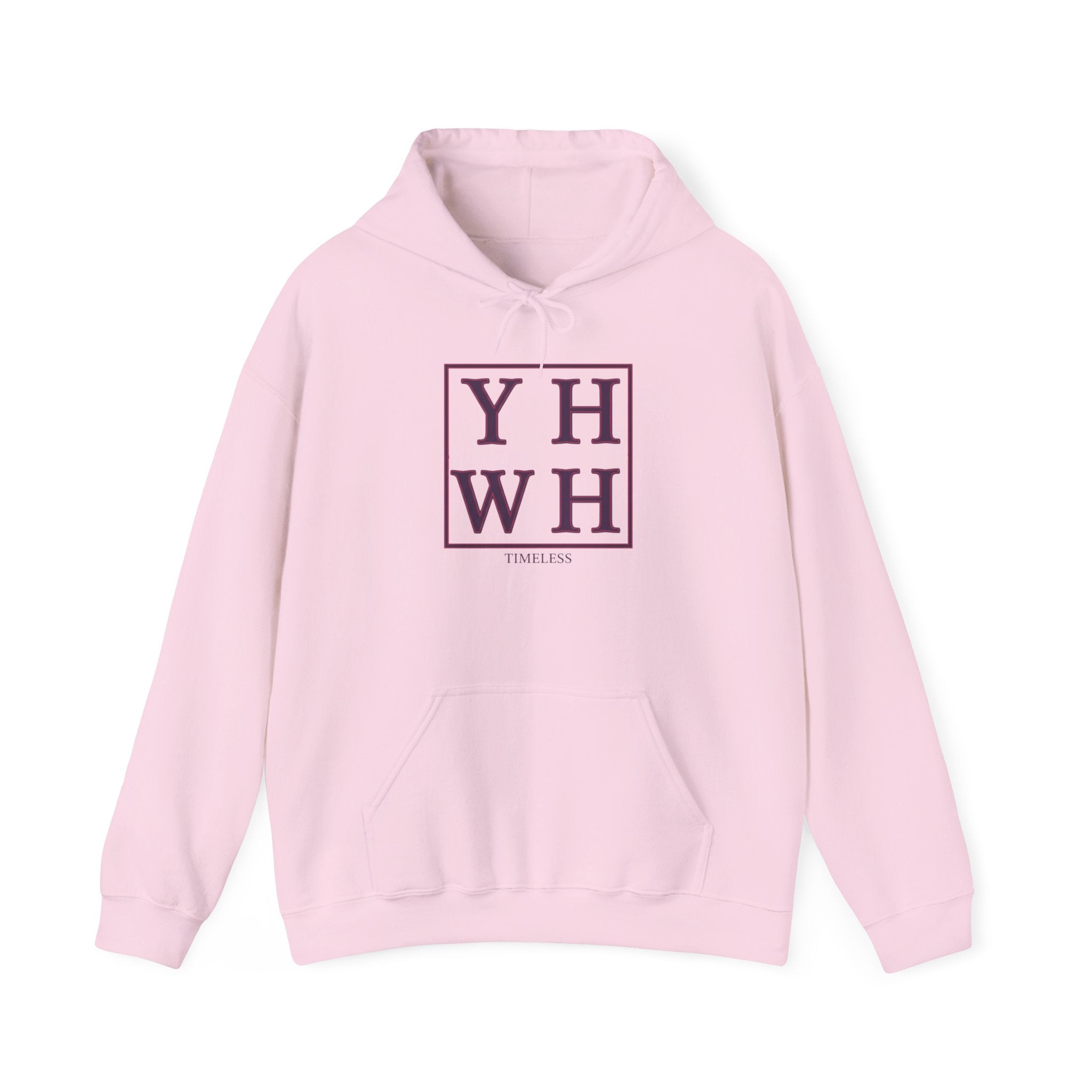 Pink Monogram Box Hoodie — YHWH Minimalist Faith Sweatshirt