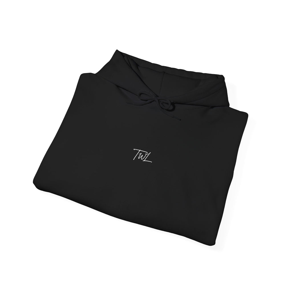 TWL Script Hoodie — Minimal Black Pullover with White Signature Logo