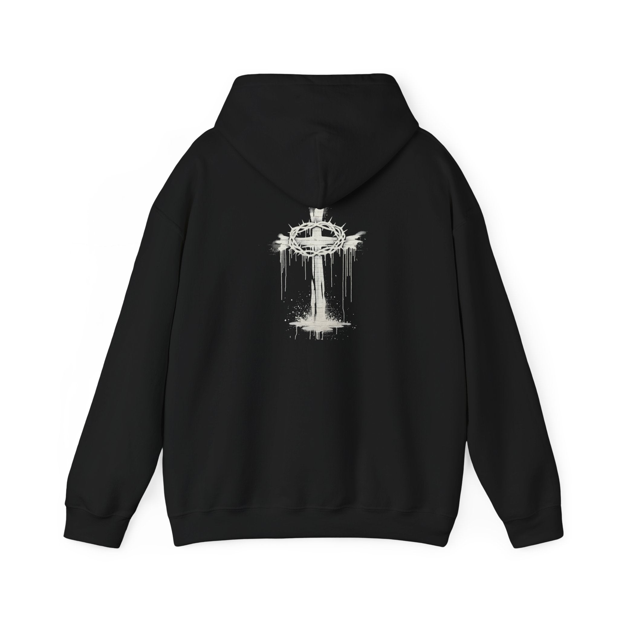 YHWH Drip Graphic Hoodie — Distressed Religious Cross Pullover