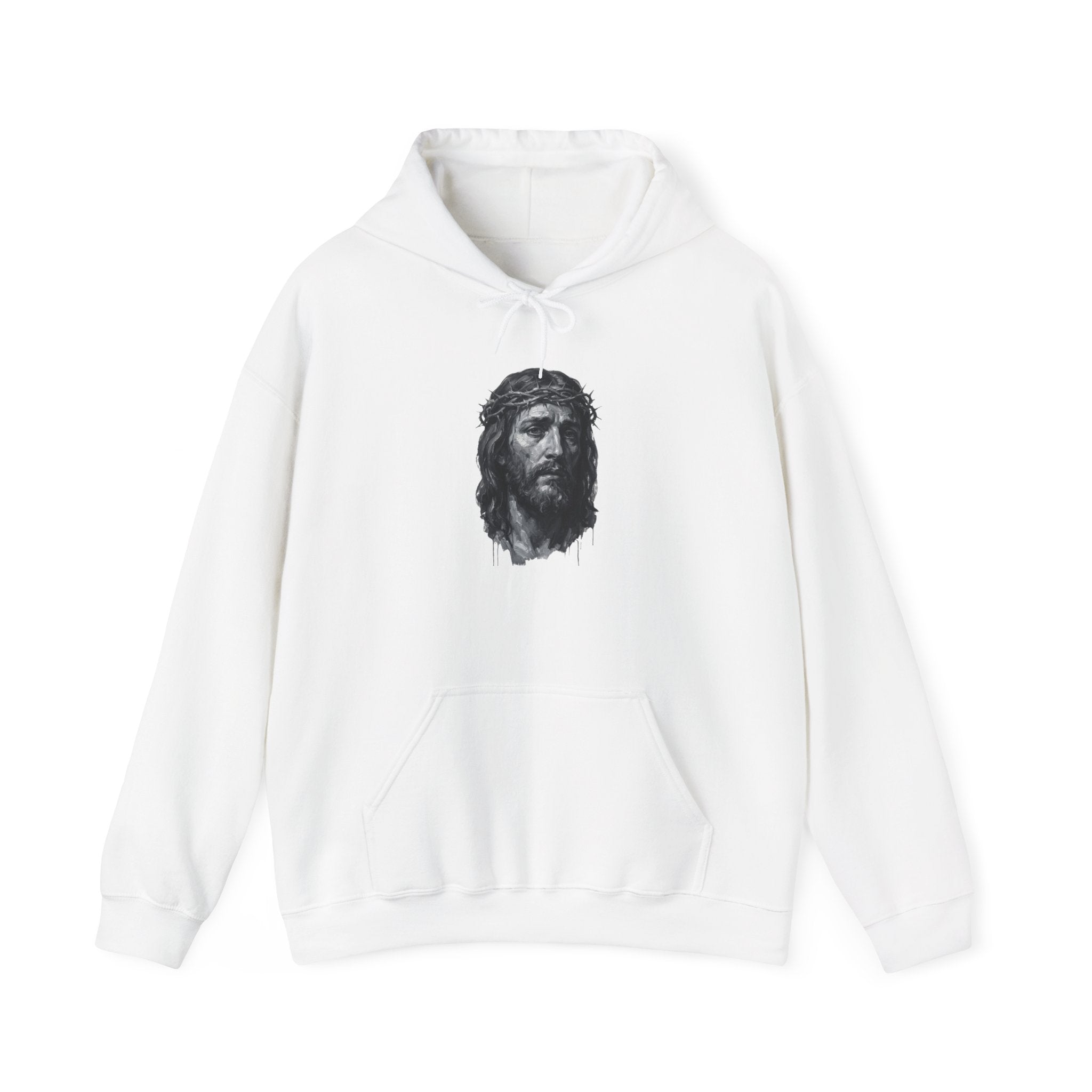 Jesus Portrait Hoodie - Crown of Thorns Religious Graphic Sweatshirt