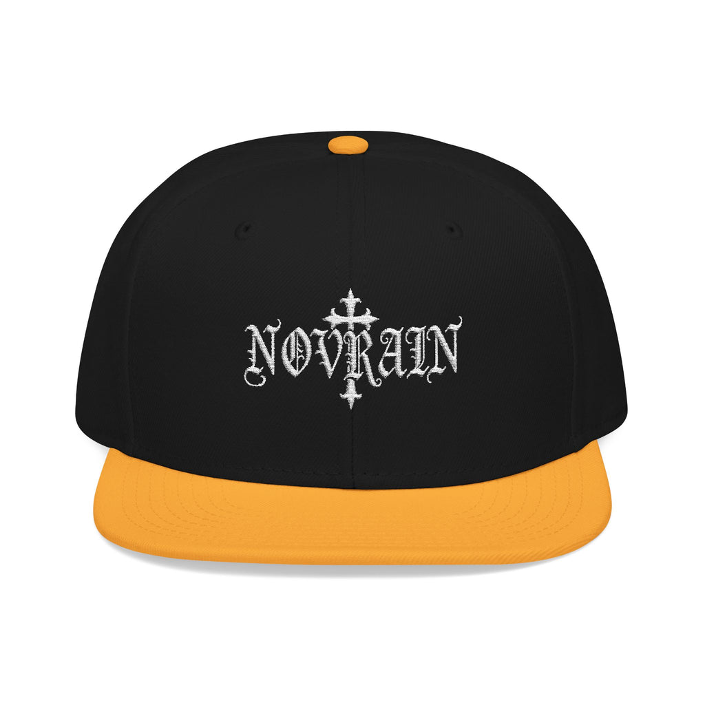 Embroidered 'Novrain' Gothic Cross Design Snapback Hat — Dark Streetwear Cap