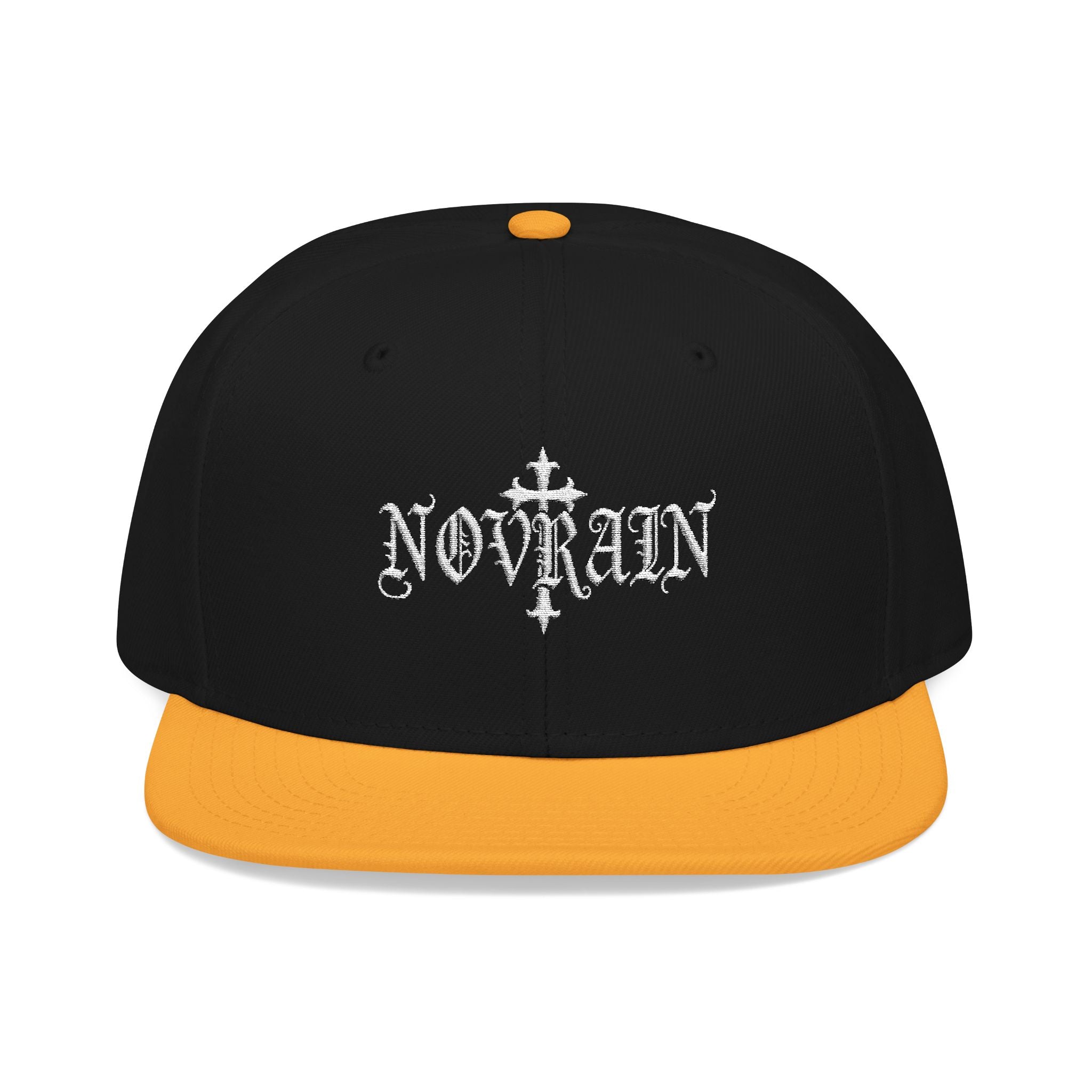 Embroidered 'Novrain' Gothic Cross Design Snapback Hat — Dark Streetwear Cap