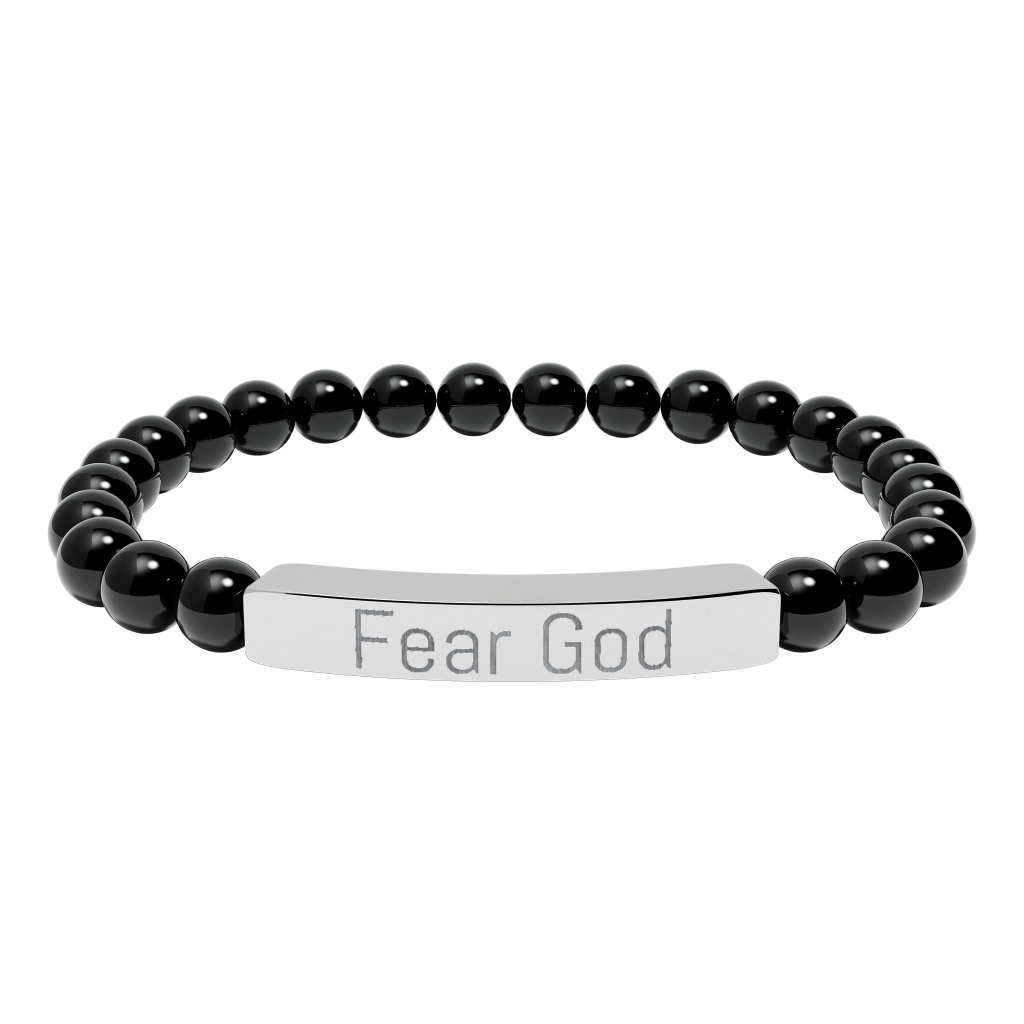 Engraved 'Fear God' Natural Stone Stretch Bracelet
