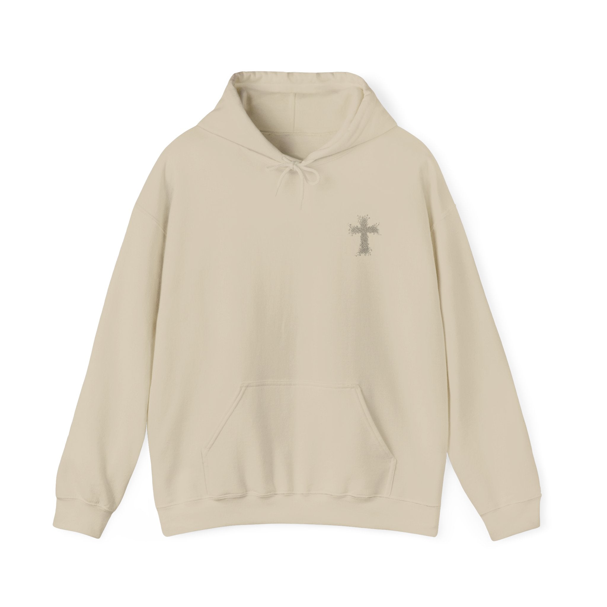 Embroidered Cross & Heart Hoodie — Minimal Faith-Inspired White Pullover