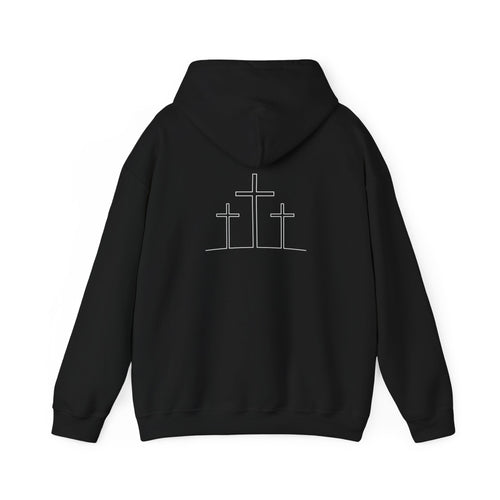 Christian Cross Hoodie — Minimal 'YHWH' Front with Three Crosses Back