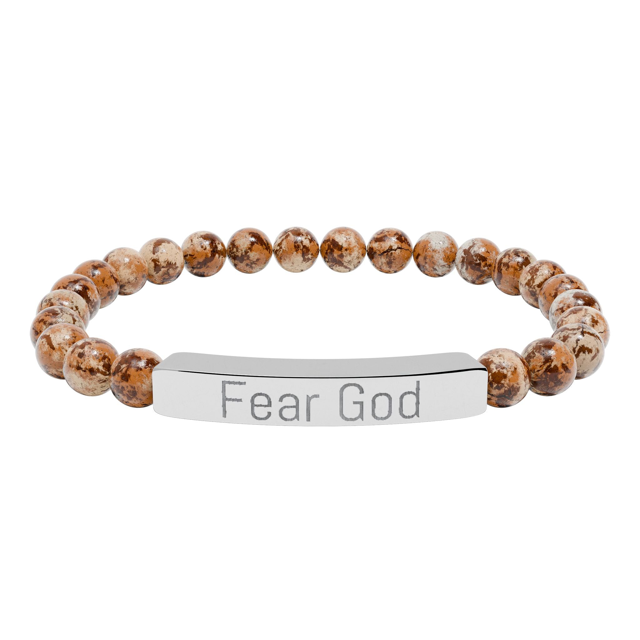 Engraved 'Fear God' Natural Stone Stretch Bracelet