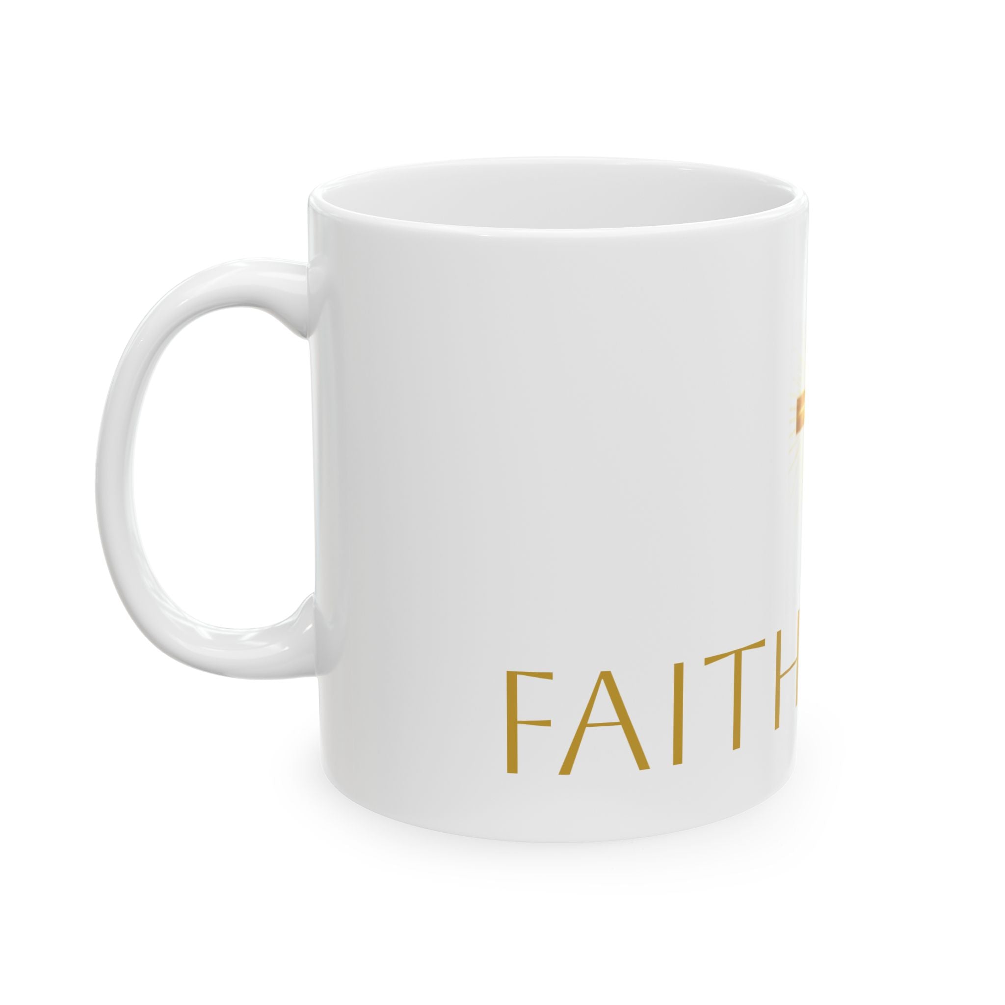 Gold Cross Ceramic Mug — Christian Faith Coffee Cup (11oz & 15oz)