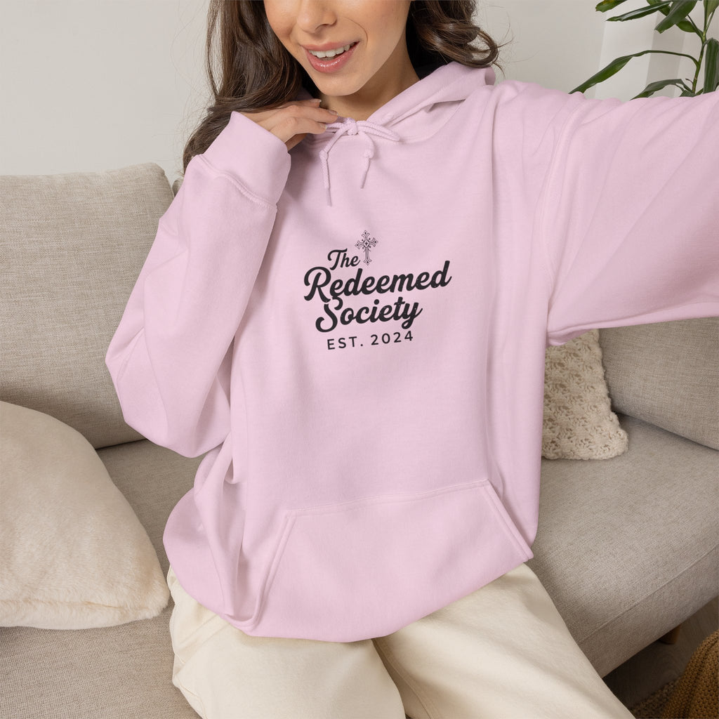 'The Redeemed Society' Hoodie — Christian Faith Pullover ("The Redeemed Society EST 2024")