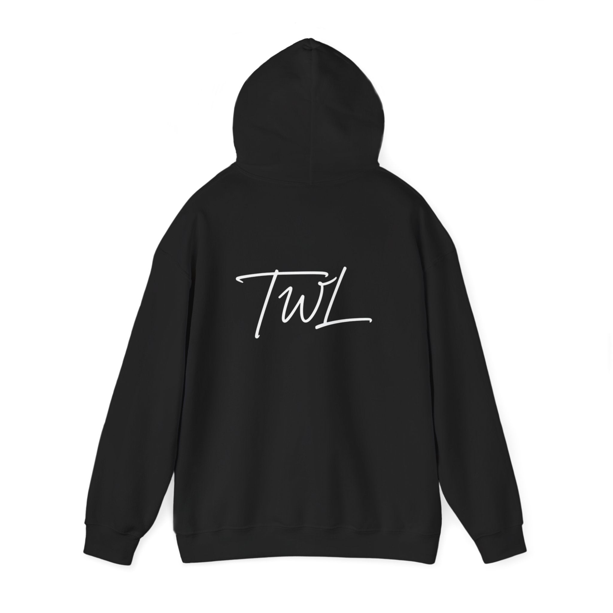 TWL Script Hoodie — Minimal Black Pullover with White Signature Logo