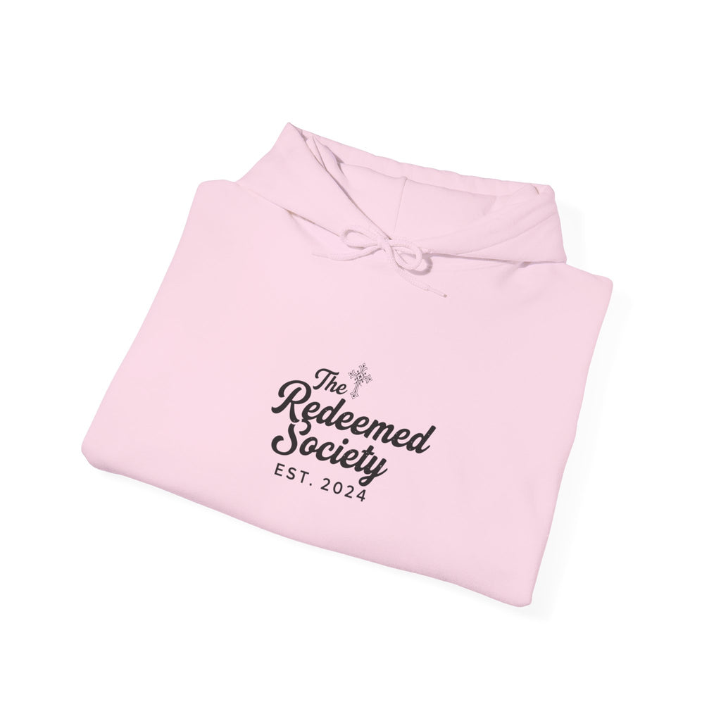 'The Redeemed Society' Hoodie — Christian Faith Pullover ("The Redeemed Society EST 2024")