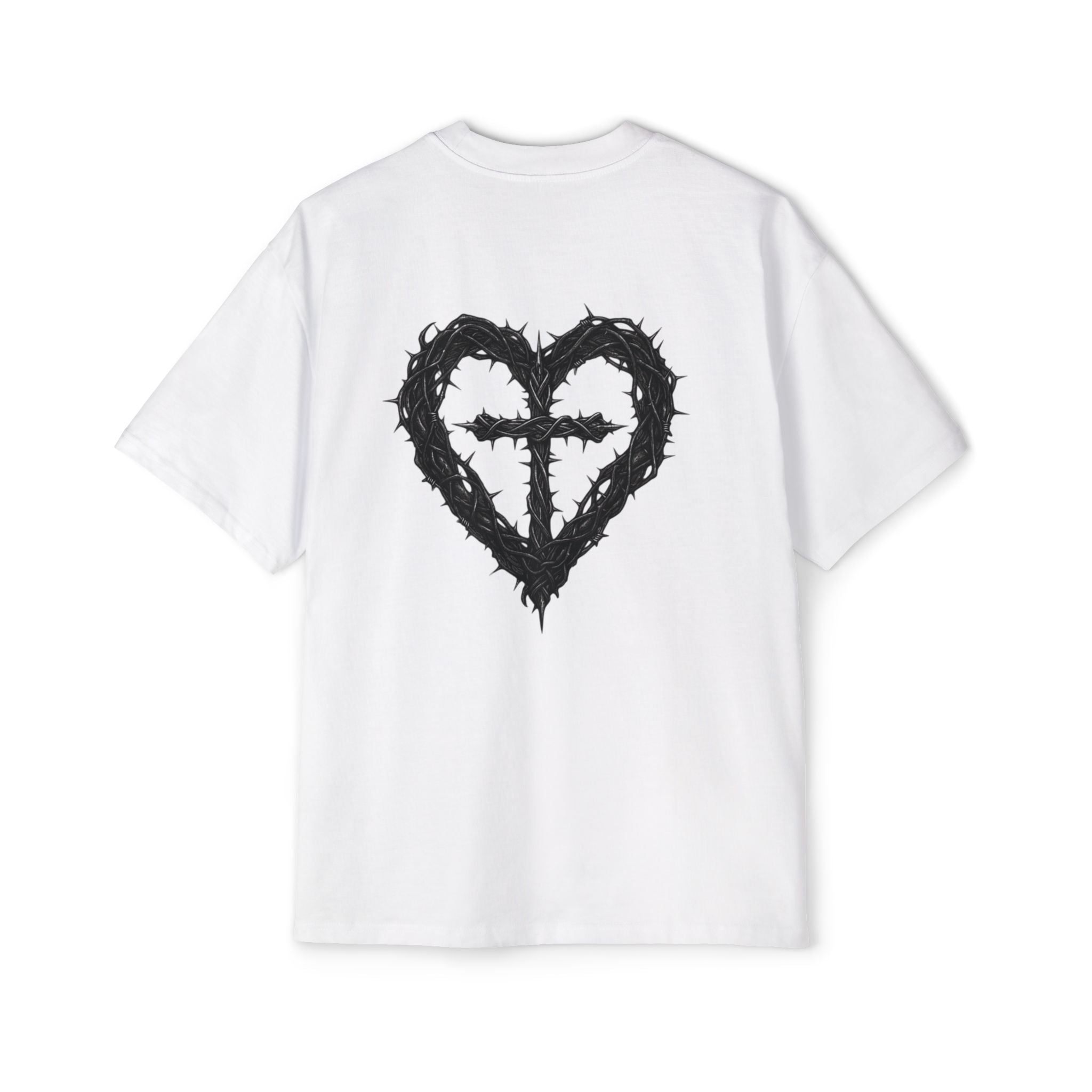 Heavyweight Men’s Tee — Crown of Thorns Heart & Cross Graphic