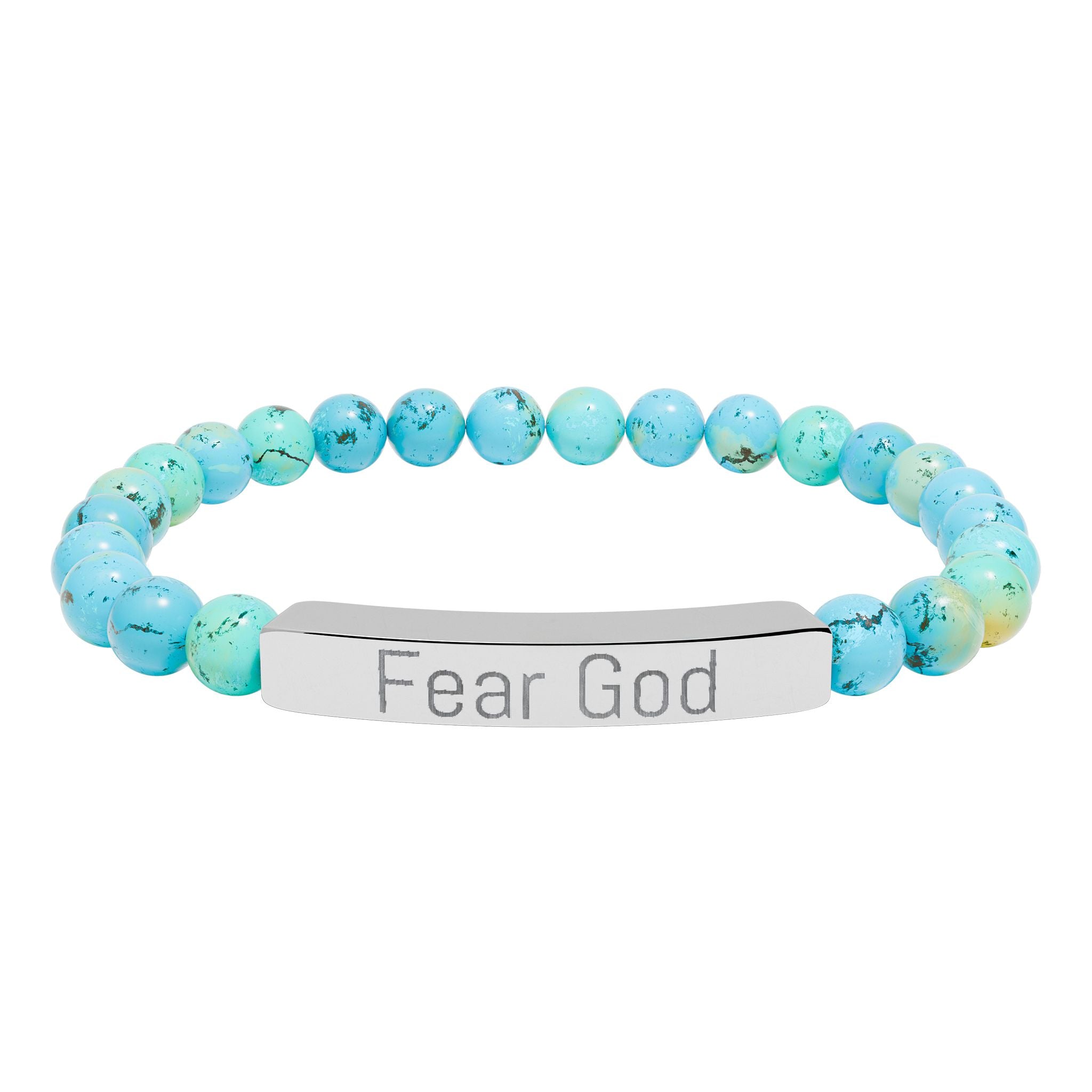 Engraved 'Fear God' Natural Stone Stretch Bracelet