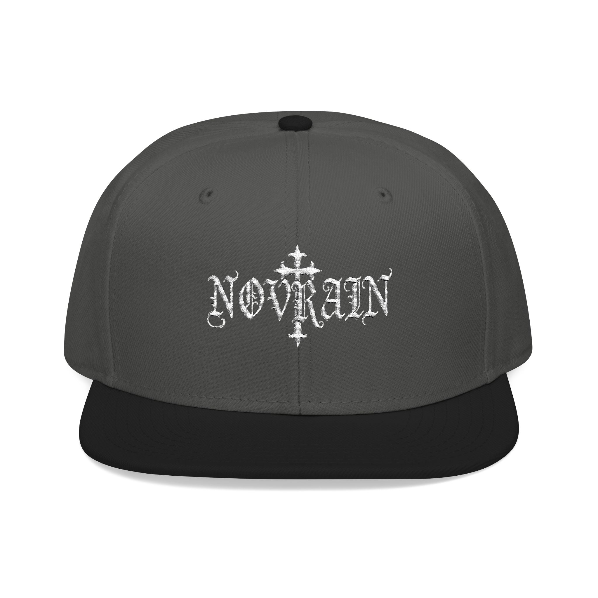 Embroidered 'Novrain' Gothic Cross Design Snapback Hat — Dark Streetwear Cap