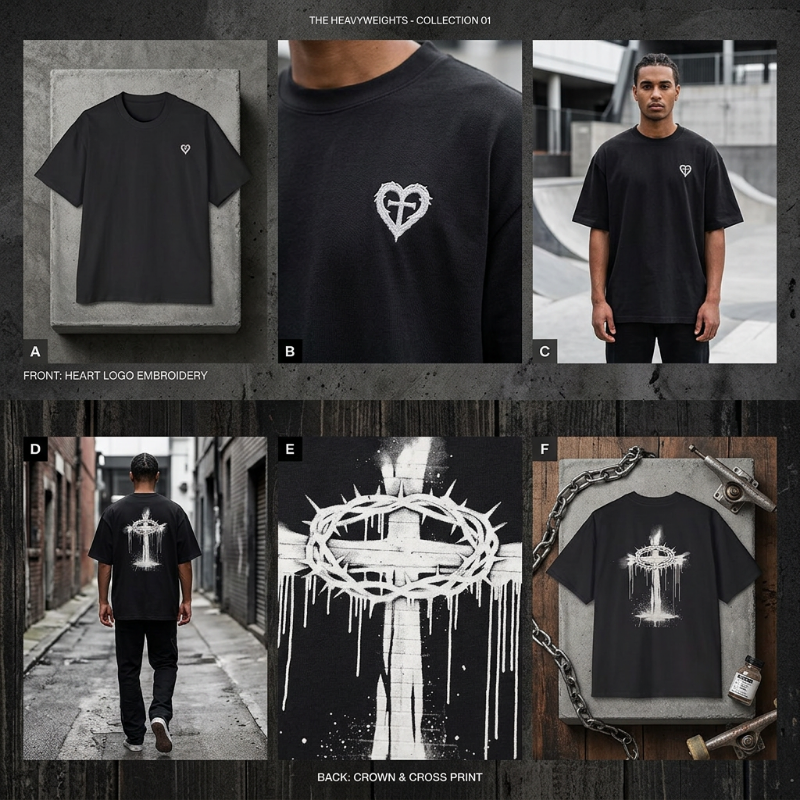 Oversized Men's Tee — Dripping Crown of Thorns Cross Graphic
