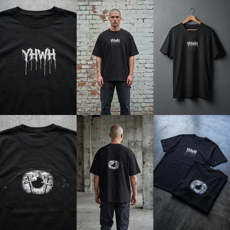 YWHW Drip Oversized Graphic Tee — Oversized Black T-Shirt with Eye Backprint