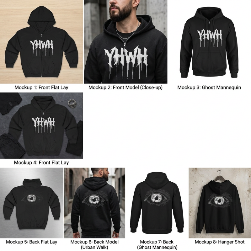 Dripping Logo Zip Hoodie with Back Eye Graphic