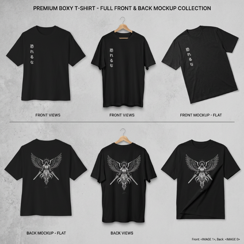 Boxy Tee — Japanese "恐れるな" / Do Not Fear Vertical Script + Winged Valkyrie Back Graphic