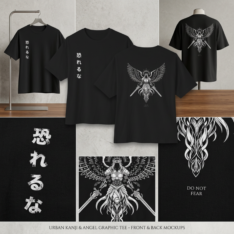 Boxy Tee — Japanese "恐れるな" / Do Not Fear Vertical Script + Winged Valkyrie Back Graphic