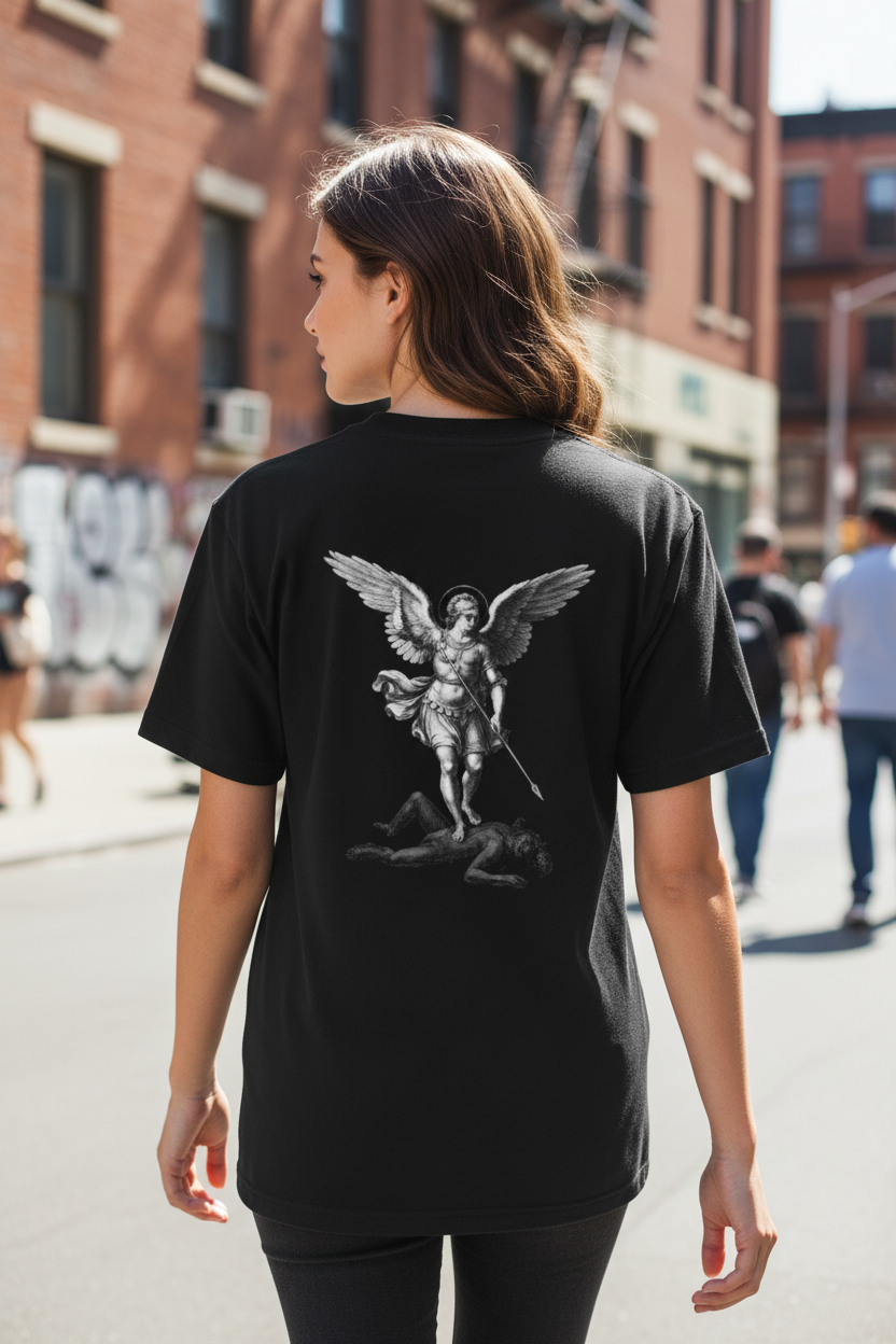 Revelations XII:VII Tee — Raphael Inspired Graphic Black T-Shirt