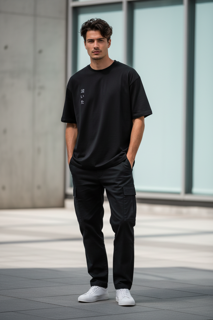 He Wept T-Shirt — Minimal Japanese Front Text & Praying Jesus Back Graphic