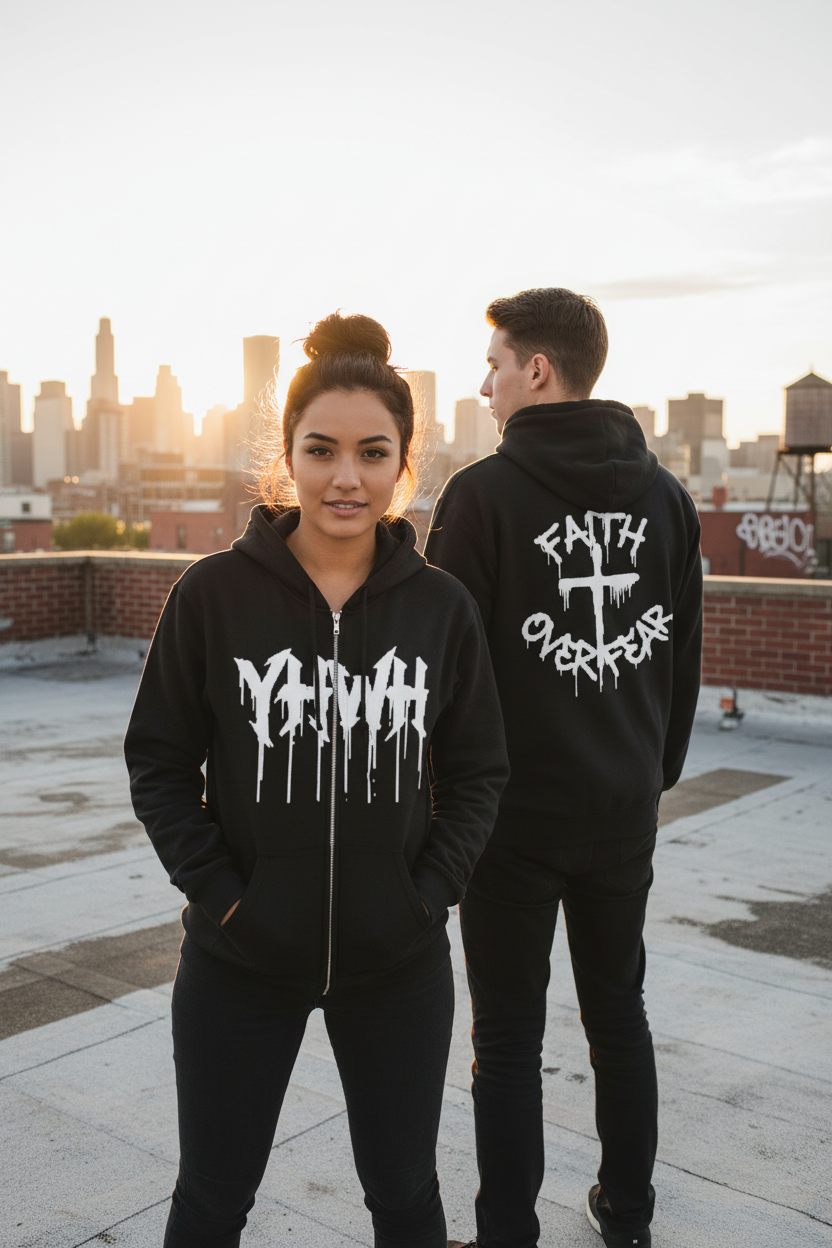Copy of Dripping Logo Zip Hoodie with Back Eye Graphic