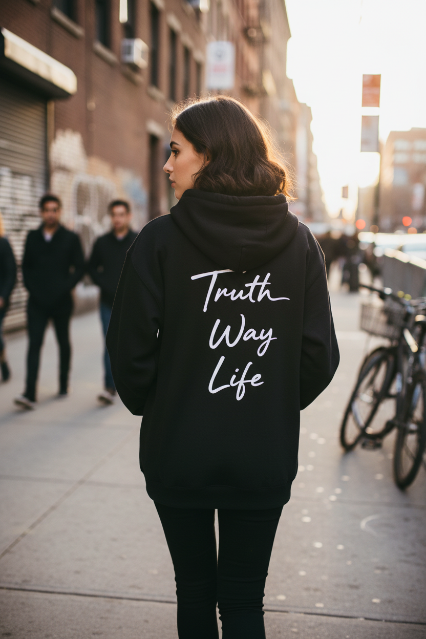 the Truth the Way the Life Hoodie — Script Pullover for Faith & Inspiration