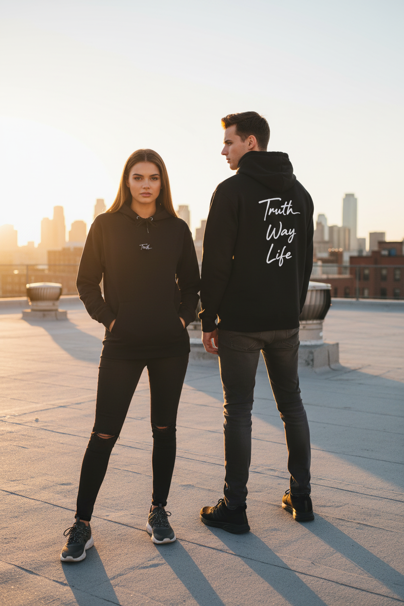 the Truth the Way the Life Hoodie — Script Pullover for Faith & Inspiration