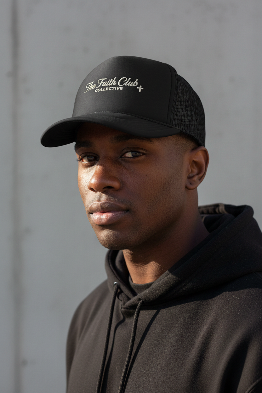 The Faith Club Collective Trucker Hat – Embroidered Faith Script Cap