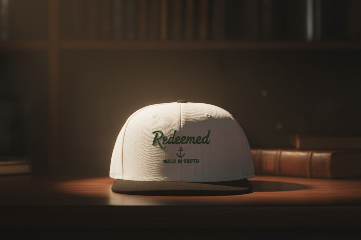 Embroidered 'Redeemed Walk in Truth' Snapback Hat With Side Design – White & Black Adjustable Cap