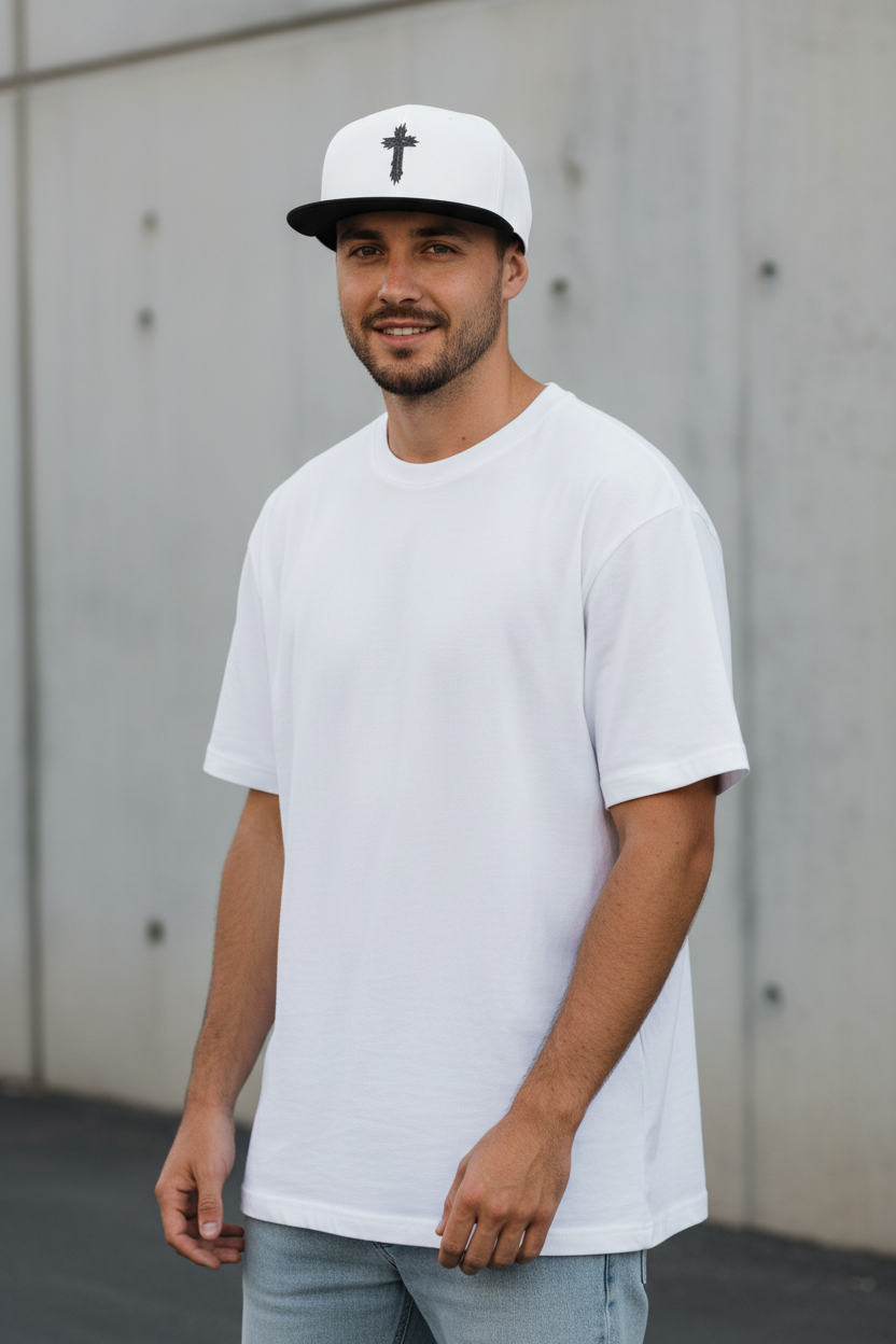 Embroidered  Rugged Distressed Cross Snapback Hat